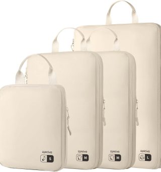 EPICKA 4 Set Lightweight Compression Packing Cubes - Water Resistant Durable Travel Organizers Bags, Expandable Travel Accessories for Carry on, Luggage, Suitcase Backpack (Beige)