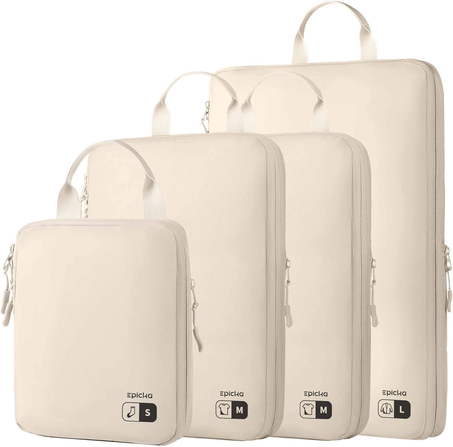 EPICKA 4 Set Lightweight Compression Packing Cubes - Water Resistant Durable Travel Organizers Bags, Expandable Travel Accessories for Carry on, Luggage, Suitcase Backpack (Beige)