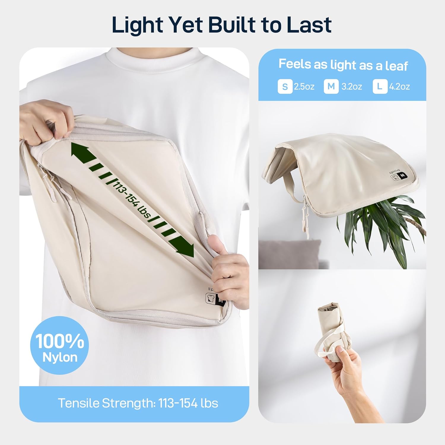 EPICKA 4 Set Lightweight Compression Packing Cubes - Water Resistant Durable Travel Organizers Bags, Expandable Travel Accessories for Carry on, Luggage, Suitcase Backpack (Beige) - Image 3