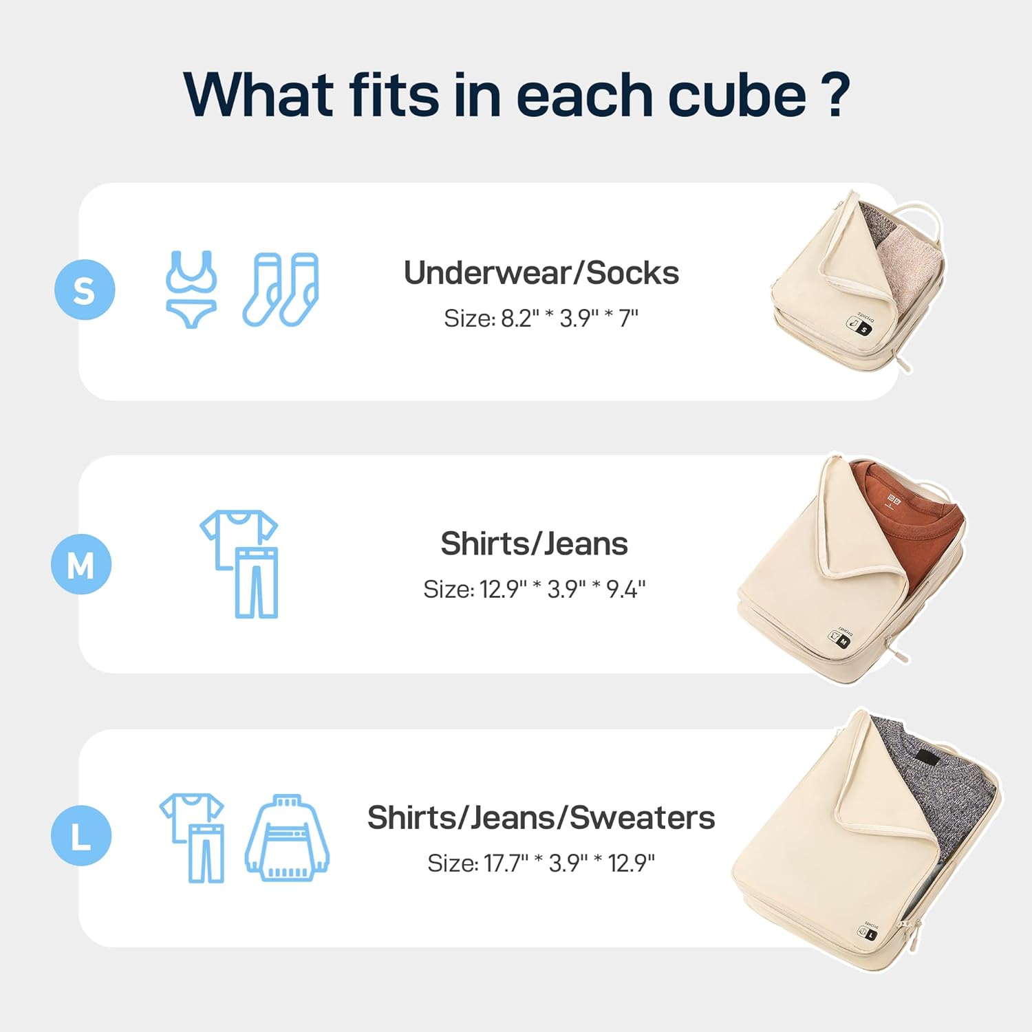 EPICKA 4 Set Lightweight Compression Packing Cubes - Water Resistant Durable Travel Organizers Bags, Expandable Travel Accessories for Carry on, Luggage, Suitcase Backpack (Beige) - Image 5