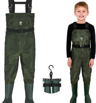 TIDEWE Chest Waders for Kids, Waterproof Youth Waders with Boot Hanger, Lightweight PVC Kids Waders with Boot for Fishing
